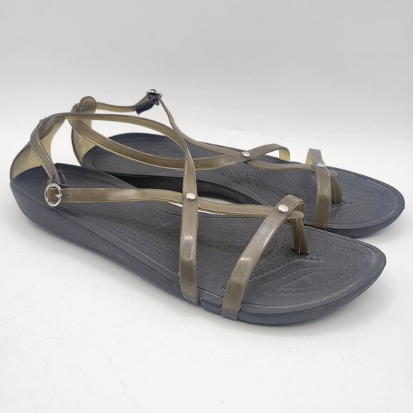 Crocs Really Sexi Barely There Sandal Smoky Olive Strappy Thong Slingback Size 8 - Picture 1 of 10